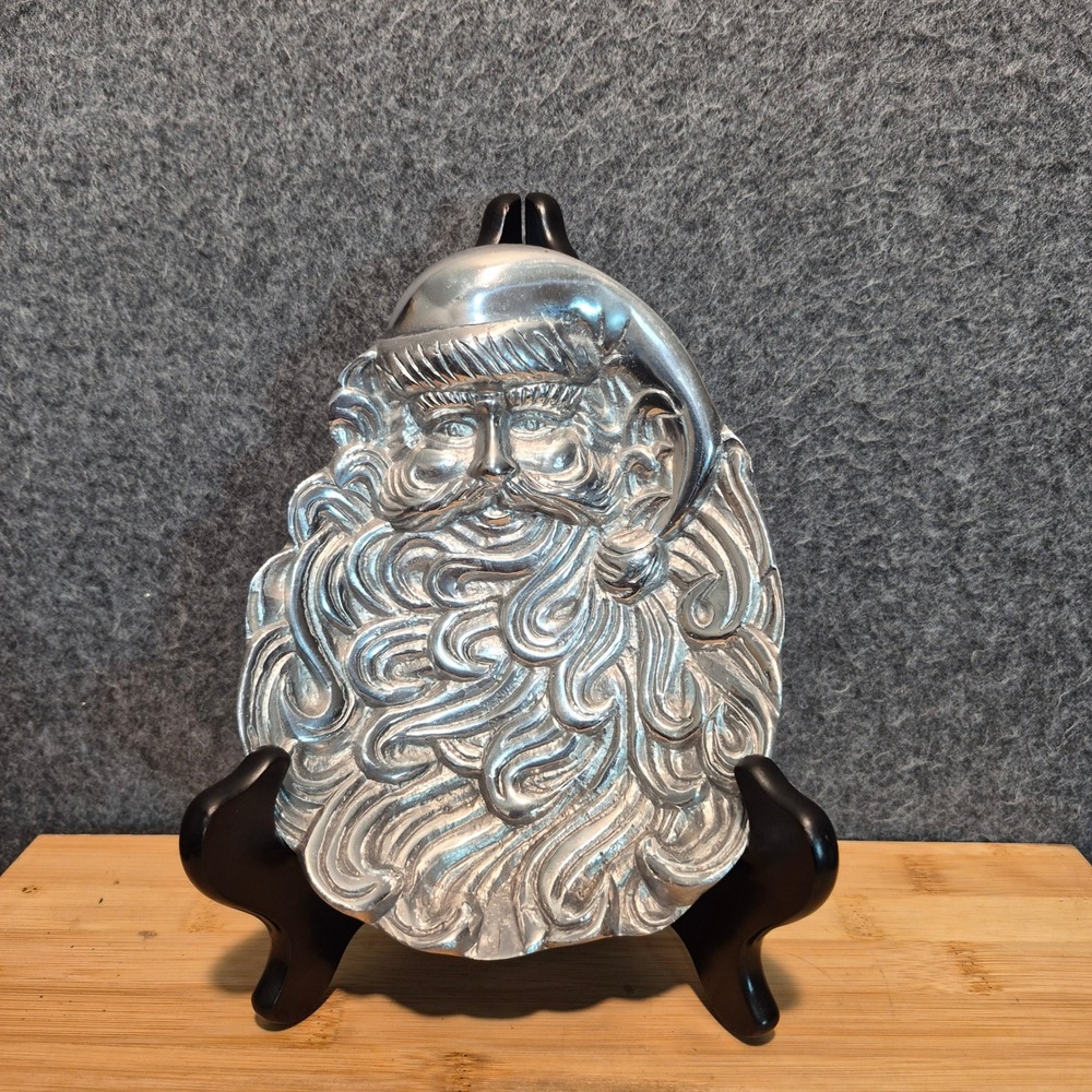 Vtg 1990s Mexican Pewter Santa Serving Dish Hecho en Mexico Trinket Dish